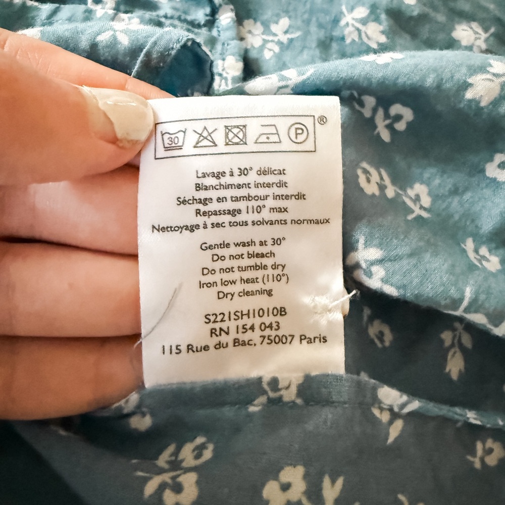 Sezane Ann Blue & Ecru Mini Flowers Shirt -- Size 10 US / 42 FR - Picture 10 of 10